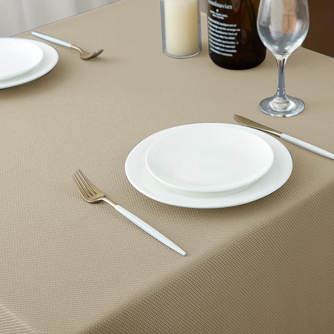 Biscaynebay Textured Fabric Tablecloths 52x70 Inches Rectangular, Natural Water Resistant Tablecloths for Dining, Kitchen, Wedding, Parties etc. Machine Washable