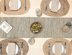 Chardin home Natural Jute Table Runner 13x90 Inch – Vintage Boho Rustic Table Decor – Handwoven Table Runner in Natural Jute and Green – Farmhouse Dining or Console Table Accent