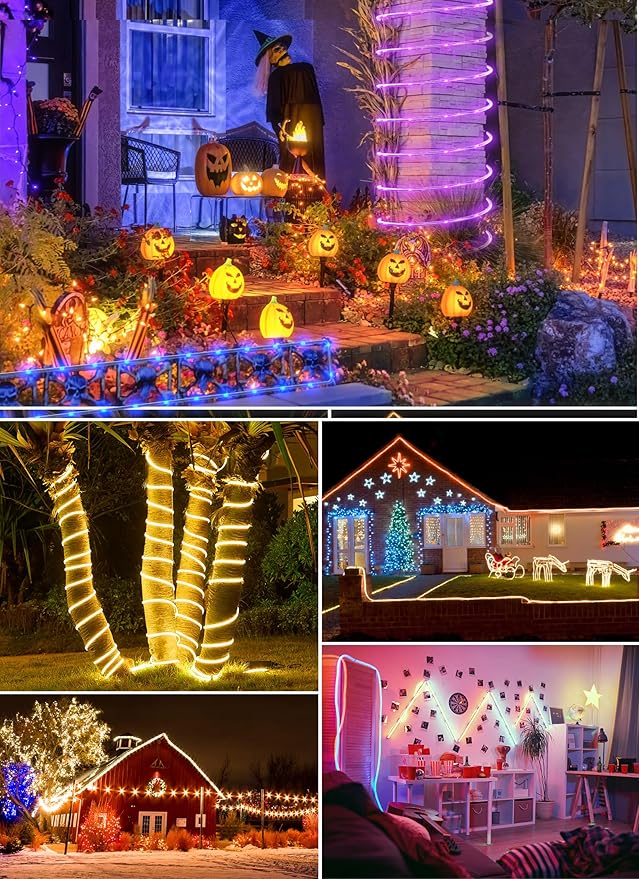 Brightown Solar String Lights Outdoor Waterproof, 18 Colors Changing 39FT Fairy Rope Light Solar Powered with Remote, 100 LEDs Multicolor Trampoline Light Rope Lighting for Outside Christmas Party