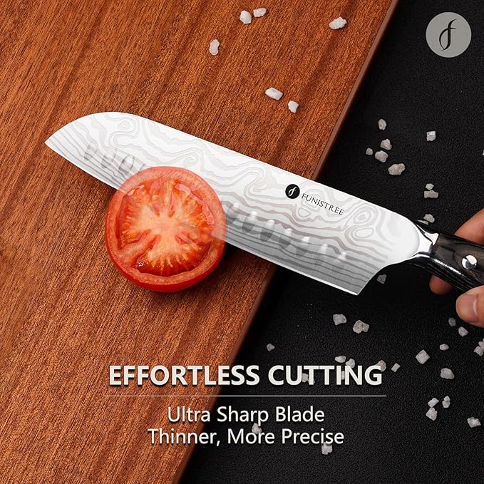 4 Pieces Professional Kitchen Knife Set, Damascus German Stainless Steel Chef Knife Set With Wooden Box, 8" Chef Knife, 5" Utility Knife, 8" Bread Knife, 7" Santoku Knife, Gift for Men Women Christmas