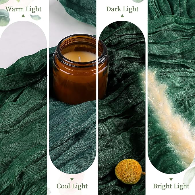 6 Pack Emerald Green Cheesecloth Table Runner 10FT Long Boho Gauze Table Runner Rustic Sheer Runner for Wedding Bridal Baby Shower Birthday Party Table Decor Fall Thanksgiving Christmas Decorations