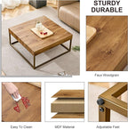 31.5'' Modern Square Coffee Table for Living Room, Metal Legs Large Coffee Table, Wooden Tea Table Top for Dining Room Office Small Space