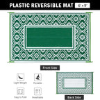 Plastic Outdoor Rug 6'x9' Waterproof Camping Carpet Outside Area Rug Reversible Green Rugs for RV Deck Entryance Porch Picnic Balcony Beach