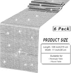Durony 6 Pack Disco Party Table Runners, 11 x 108 Inch Silver Glitter Foil with Sparkle Sequin, Ideal for Bachelorette, 70s, Disco, Cowgirl Parties