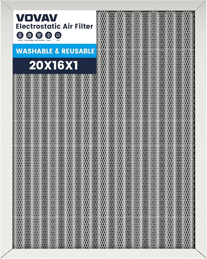 16x20x1 Air Filter-MERV 8, Washable & Reusable Electrostatic Air Filter, AC/HVAC Furnace Filter, Lasts a Lifetime, Permanent Filter, Breathe FresherHome And Office Actual Size:15.5x19.75x0.1 Inch
