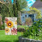 Summer Flowers Garden Flag 12x18 Inch Double Sided,Hello Sunshine Sunflower Daisy Small Yard Flags for Outdoor,Seasonal Decoration for Spring Farmhouse Holiday Outside