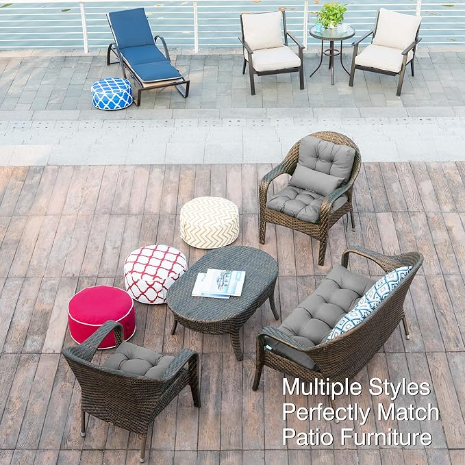QILLOWAY Outdoor Chair Cushion for Patio Furniture, Waterproof Patio Cushions Set of 4 with Ties, Fade Resistant Replacement Pads for Outdoor Rocking Chairs,Grey