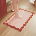 MONDAY MOOSE Bath Mat with Scalloped Wavy Ripple Design, Microfiber Absorbent Non Slip Tufted Rug for Floor, Shower or Kitchen (16x24 inch, Blush)