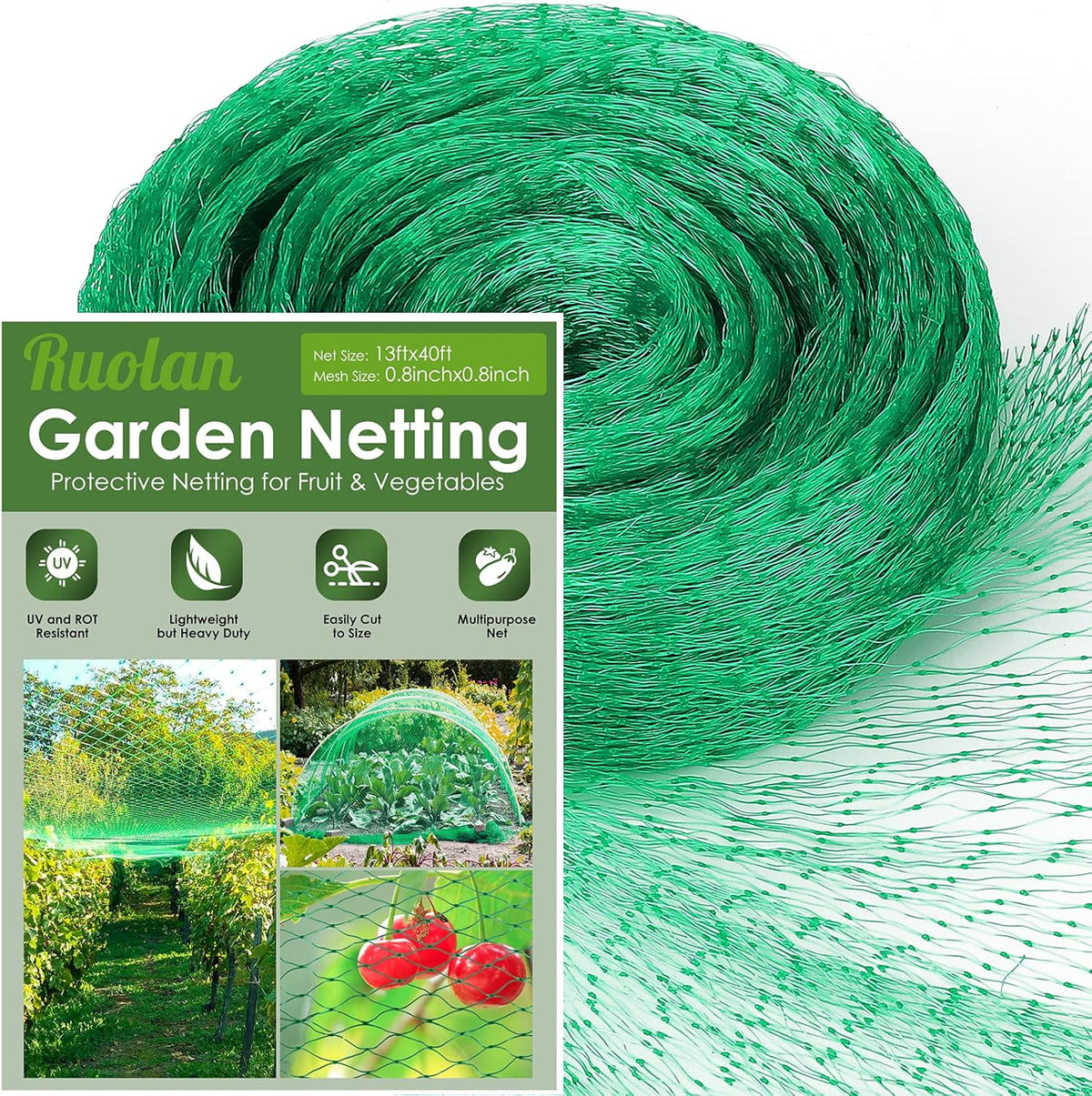 13X40Ft Bird Netting for Garden Protect Vegetable Plants and Fruit Trees,Plastic Trellis Netting for Birds, Deer,Squirrels and Other Animals