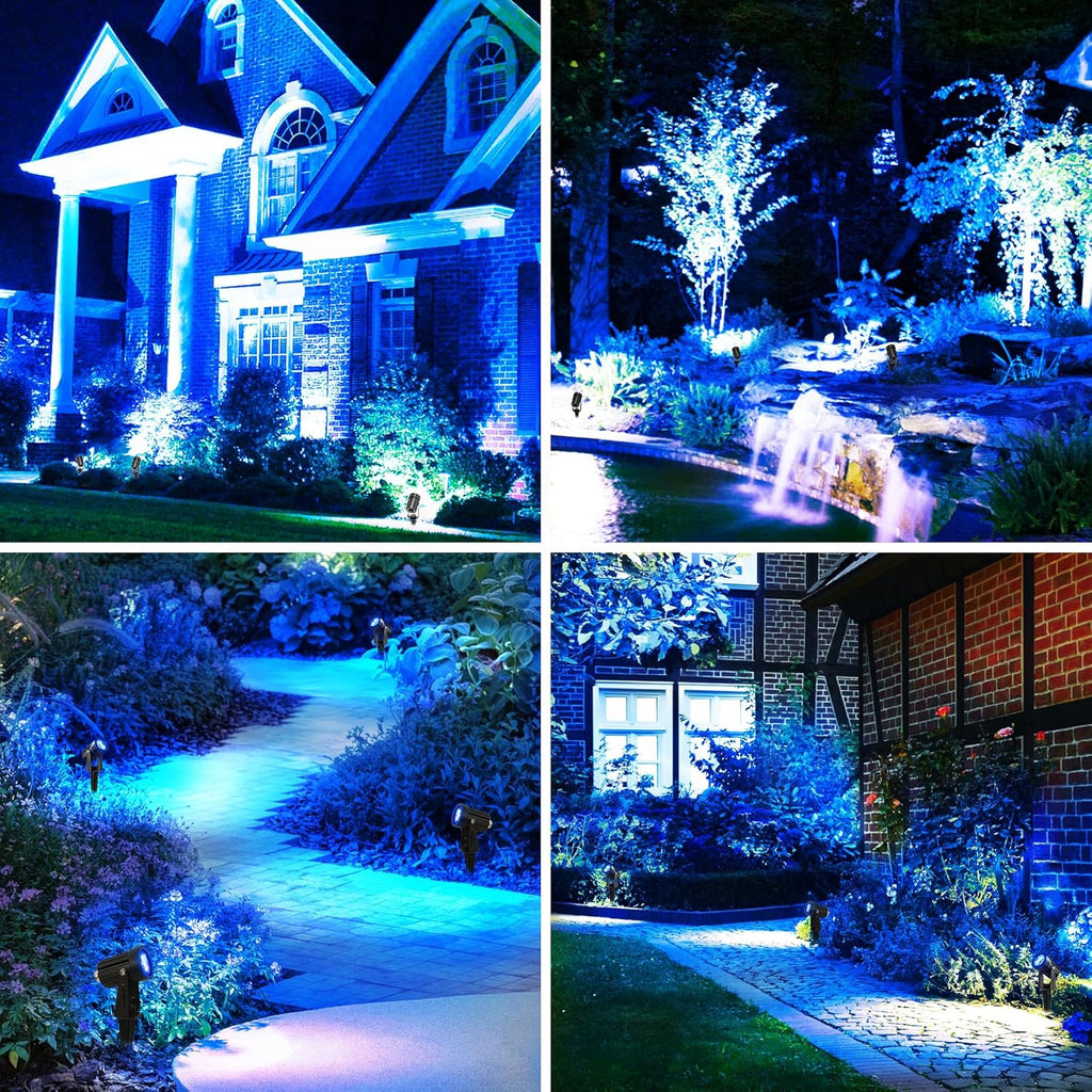 Blue Solar Spot Lights Outdoor,2 Pack Solar Landscape Spotlights IP65 Waterproof 9.8ft Cable, Auto On/Off Outdoor Wall Lights for Garden Yard Driveway Porch Walkway Pool (1-in-1)