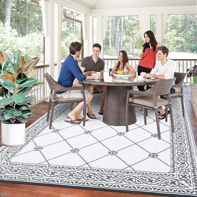 HiiARug Reversible Mats Outdoor Rug 6'x9' for Patio Plastic Straw Patio Rugs Outdoor Rugs Large Floor Mat for Ourdoor Decor,Garden, Patio, Backyard, Deck, Picnic, RV, Camping (Grey)