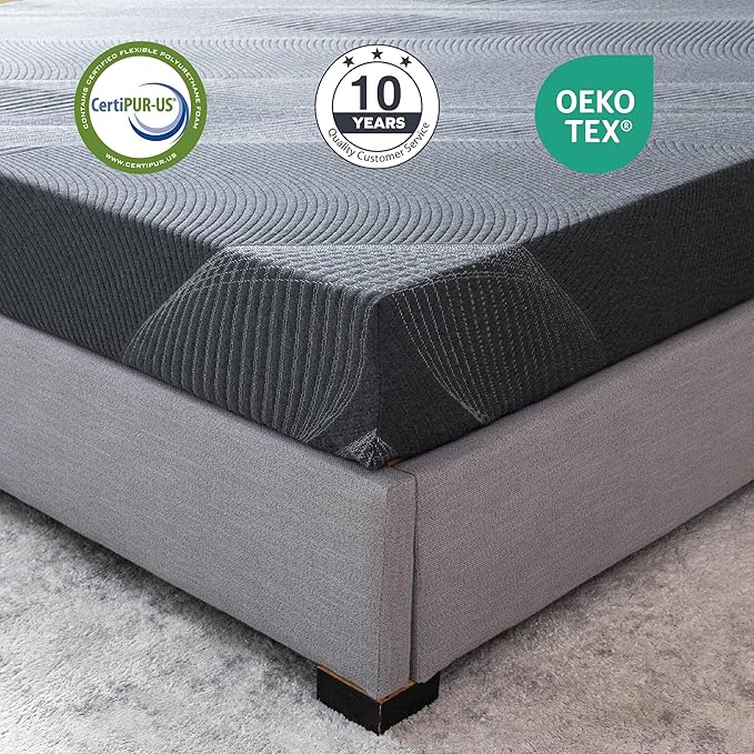 Full Mattress 6 Inch Charcoal Memory Foam in a Box, CertiPUR-US Certified, Fiberglass Free, Gel Double Mattress, Made in The USA of US Foam, 75" × 54" × 6", Medium