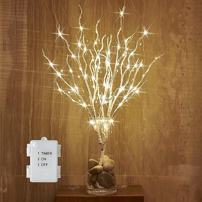 BAOLITVINE Lighted Birch Branches with Timer 70 Fairy Lights 18IN, Twig Lights for Indoor Outdoor Home Christmas Wedding Vase Decorations