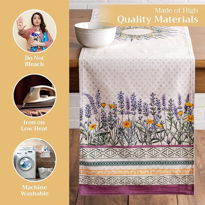 Maison d' Hermine Table Runner 100% Cotton Double Layer Table Runners 72 inches Long Decorative for Home Kitchen Dining Party Wedding Bridal Shower Spring Summer (Fanny Lavender, 14.50" x 72")