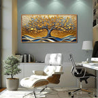 Tree Wall Art for Living Room, Gold Canvas Wall Decor for Bedroom, Picture Print Artwork, Large Size 59 x 29 Inches Framed