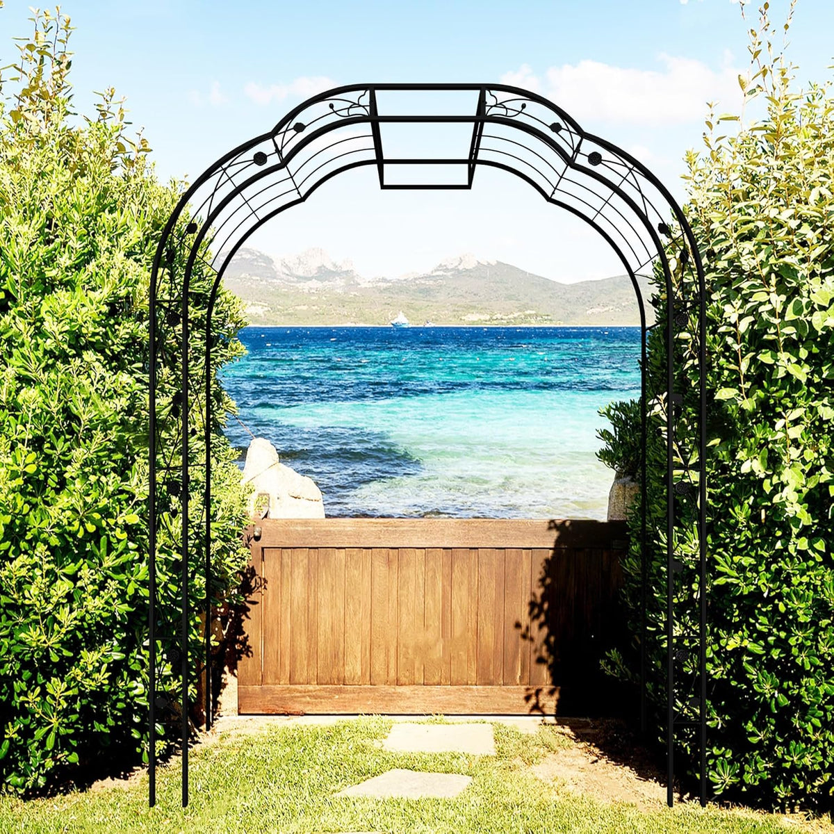 Metal Garden Arch 98.4" H Garden Arbor Trellis for Outdoor Climbing Plants Support Rose Lawn Tall Super Large Event Arch(XL, Black)