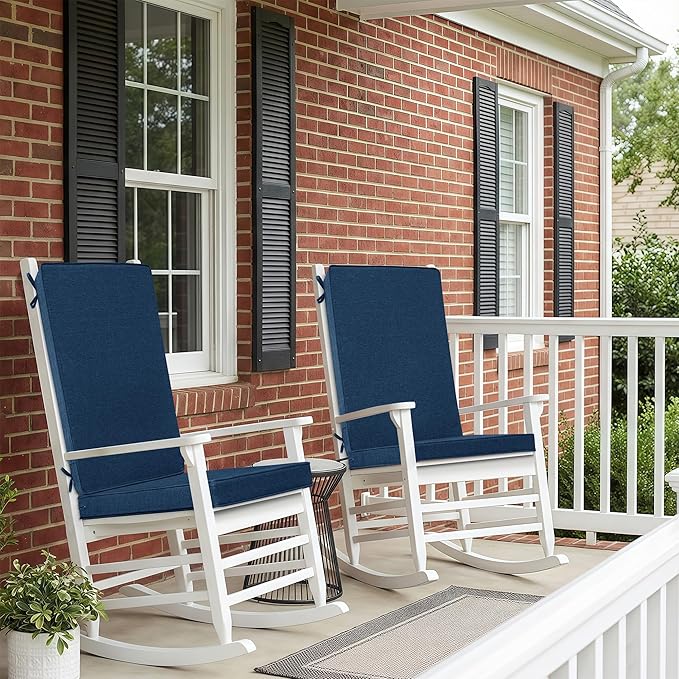 Outdoor Chair Cushions 20x20, Water-Resistant & Fade-Resistant, Patio Furniture Lawn Dining Chair Seat Replacement with High Back, Ties Zipper, Removable Cover, Set of 6, Navy Blue