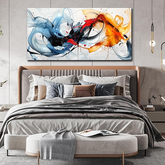 aburaeart Blue Abstract Canvas Wall Art Bedroom - Large Wall Art for Living Room Ready to Hang Size 29" x 59"