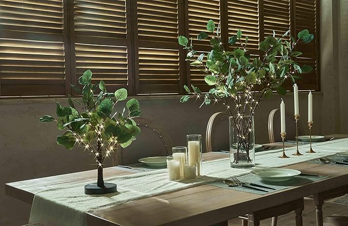Hairui Lighted Eucalyptus Branches with Timer 24IN 36 LED Battery Operated for Wedding Christmas Party Home Spring Decor (Vase not Included)