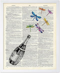 Poster Master Dictionary Art Poster - Champagne Bottle Print - Dragonfly Art - Alcohol Art - Gift for Men, Women & Bartender - Great Decor for Bar, Kitchen or Restaurant, 11x14 White Framed