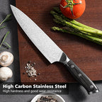 8 Inch Chef Knife, Kitchen Knife with Sharpener and Finger Guard, Professional Steel Sharp Chef's Knife Set with Ergonomic Handle, Gifts for Mom/Dad, Black