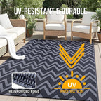 OLANLY Waterproof Outdoor Rug 5x8 ft Clearance, Reversible Outdoor Plastic Straw Rug, RV Mat, Indoor Outdoor Carpet for Patio, Camping, Balcony, Deck, Backyard, Black & Grey