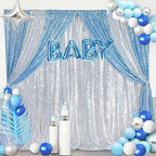 8ft x 8ft Silver Sequin Backdrop Curtain Glitter Photo Booth Backdrop for Wedding Birthday Baby Shower Event Decorations