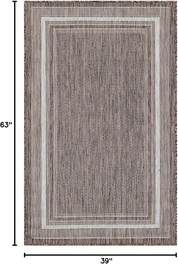 Unique Loom Outdoor Border Collection Area Rug - Soft Border (3' 3" x 5' 3" Rectangle Brown/Ivory)