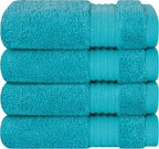 Cotton Paradise 100% Cotton Turkish Washcloth Set for Bathroom, 4 Piece Soft Absorbent Small Hand Face Towels Wash Rags, Aqua Blue