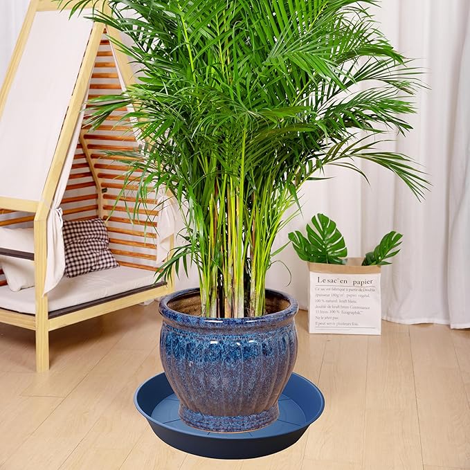 3 Pack of 20 22 inch Plant Saucer (19.2 Inch Base), 3.6" Depth Tray, Large Deep Garden Plastic Flower Planter Plant Trays for Indoors Outdoor Bath Bath (22", Blue)