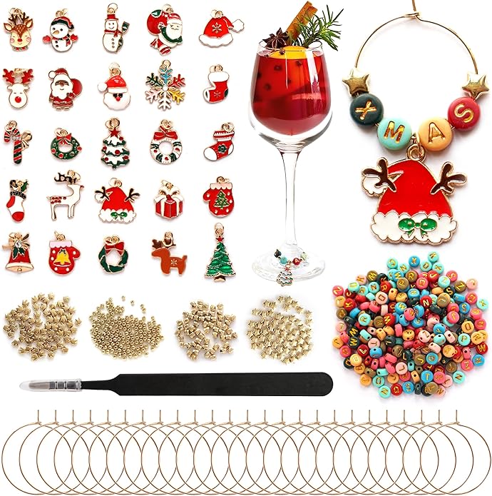 DIY Wine Glass Charms Kit, 25pcs Personalized Reusable Drink Marker Tags, Glass Identifiers for Wine Tasting Party, Unique Hostess Gifts & Party Decorations