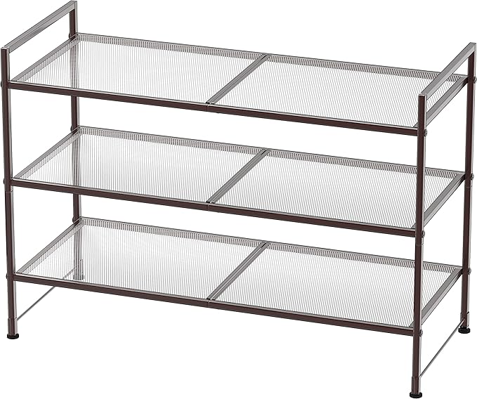 SIMPLE HOUSEWARE 3-Tier Stackable Mesh Shoe Rack, Bronze