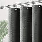 Gray Shower Curtain Waffle Weave 36 Inches Heavy Duty Stall Fabric Shower Curtain Set for Bathroom, Waterproof Weighted 256GSM Half Size Shower Curtains with 6 Hooks, 36Wx72H Grey