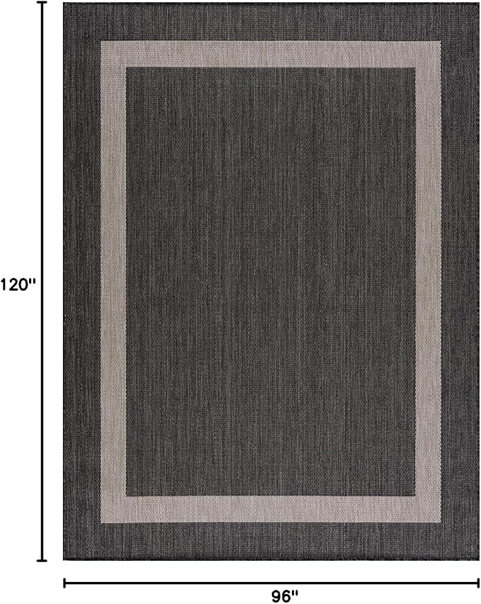 CAMILSON Outdoor Rug 8x10,Modern Outside Rugs for Patios Porches Waterproof Durable Washable Non-Shedding, Easy-to-Clean Indoor Outdoor Area Carpet (8 x 10, Bordered - Dark Gray/Light Gray)