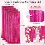 Fuchsia Sequin Backdrop Drapes 4 Panels 2FTx8FT Glitter Backdrop Curtains for Wedding Party Stage Decorations