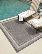Unique Loom Outdoor Border Collection Area Rug - Soft Border (7' 10" x 10' Rectangle Black/Ivory)