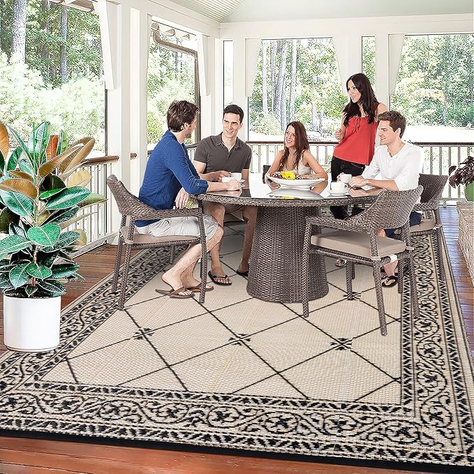 HiiARug Outdoor Rug for Patios Clearance 6'x9' Outdoor Plastic Straw Rug Waterproof Patio Camping Rug Reversible RV Mat Outdoor Area Rugs for Outdoors, RV, Backyard, Deck, Camping