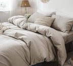 MooMee Bedding Duvet Cover Set 100% Washed Cotton Linen Like Textured Breathable Durable Soft Comfy (Heathered Tannish Linen Grey, Palatial King/Oversized King 120"x98")
