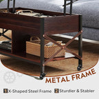 WLIVE Coffee Table, 41.3" Lift Top Coffee Table with 4 Wheels, Hidden Compartment, Storage Shelf and Lift Tabletop for Living Room, Reception Room, Espresso