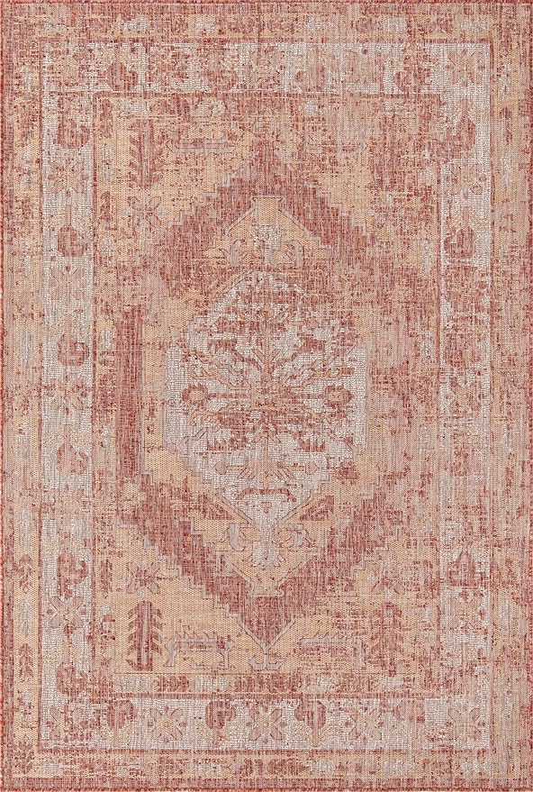 Unique Loom Outdoor Traditional Collection Area Rug - Valeria (6' 1" x 9' Rectangle, Rust Red/ Ivory)