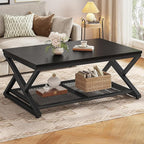 EnHomee Coffee Table with Storage, Modern Coffee Tables for Living Room with Mesh Shelf, 2 Tier Rectangular Center Table for Living Room, Bedroom, 39.4 Inch, Black Oak