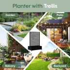 Double Metal Planter Box with Trellis Privacy Screen, Raised Garden Bed with Trellis & Wheels, Planter Box Outdoor with Drainage Holes for Climbing Plants, Vegetable, Vines,73"x 47"x 30", Black