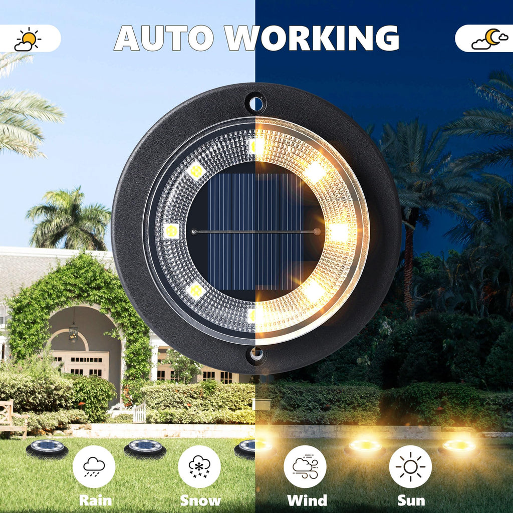 Solar Ground Lights, Warm White 12-Pack – 2-in-1 Waterproof Outdoor Disk Lights
