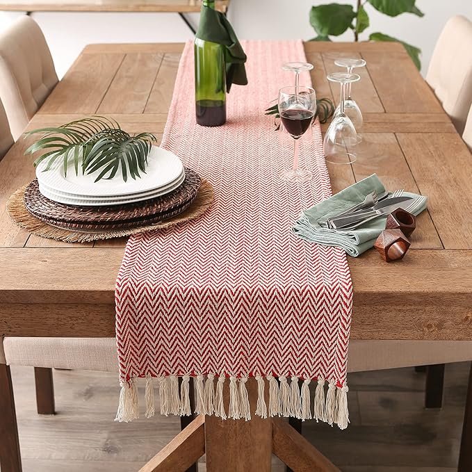 DII Woven Basic Tabletop Collection Chevron Table Runner, 15x72, Tango Red