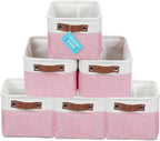 OrganiHaus Small Fabric Storage Baskets for Shelves 6 Pack, 12x8in Closet Storage Bins for Shelves, Cloth Baskets for Organizing, Linen Closet Organizers, Fabric Basket, Pink/White