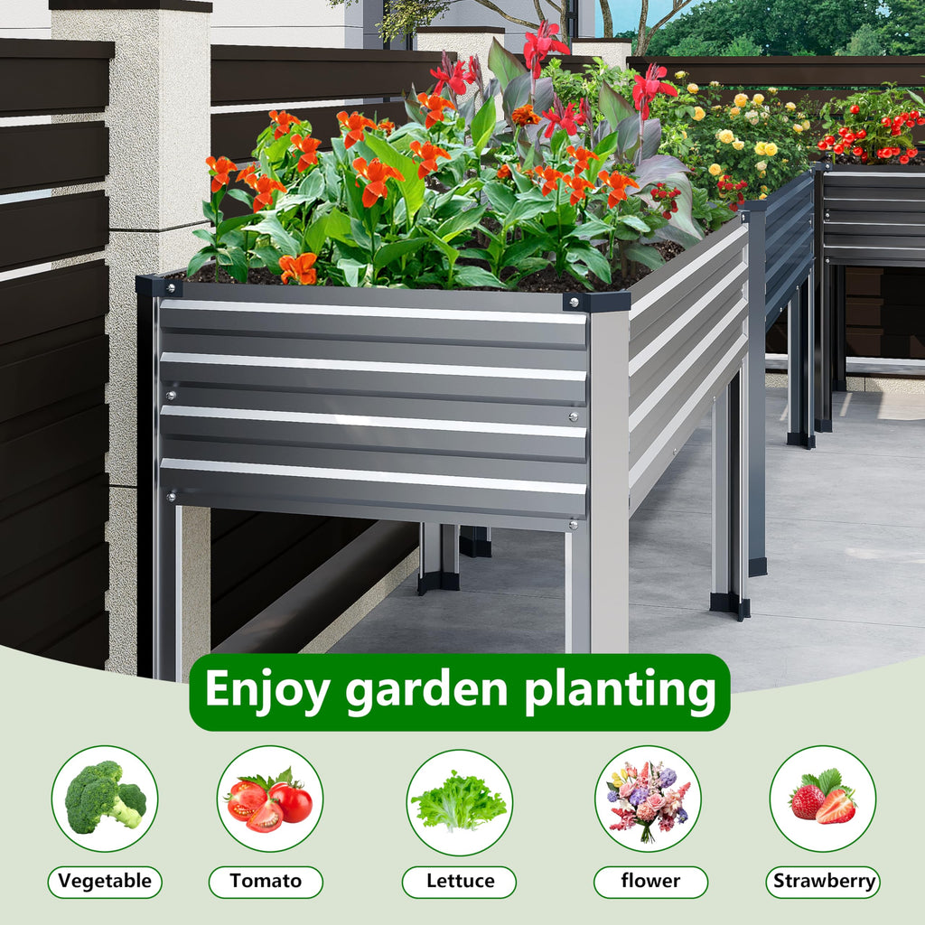 DIIYIV Galvanized Raised Garden Bed with Legs,2PCS 48×24×30in Elevated Planter Box for Backyard,Outdoor Garden, Patio, Balcony, 350lb Capacity,Silver