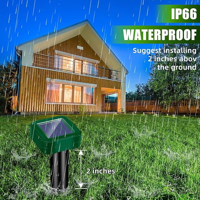 2026 New Mole Repellent Solar Powered, IP65 Waterproof Ultrasonic Gopher Repellent Snake Repellent for Yard Lawn Garden, Groundhog Vole Chipmunk Armadillo Squirrel Rodent Deterrent Stakes,8 Pack