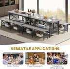 DWVO 3-Piece Dining Table Set for 4-6 People, 63" Dining Room Table with 2 Benches, Industrial Rectangular Dining Room Table Set with Storage for Kitchen, Dining Room, Grey