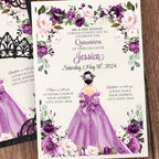 50Pcs Purple Crown Invitations for Quinceanera, 15 year, Sweet 16, Miss XV, Birthday Laser Cut Quince Invitation Cards Personalized Pearlized Black