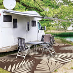 GENIMO Outdoor Rug 10' x 14' Waterproof for Patios Clearance, Reversible Outdoor Plastic Straw Camping Rug Carpet, Large Area Rugs Mats for RV, Camper, Deck, Balcony, Porch, Beach, Coffee&Beige